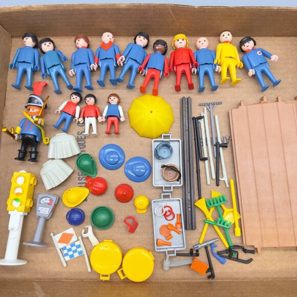 Playmobil Other - Vintage Playmobil People Accessories Lot Stop Light Hats Tools Parking Meter Etc
